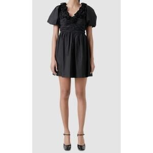 English Factory Women's Rosette Ruched V-Neck Puff-Sleeve Dress